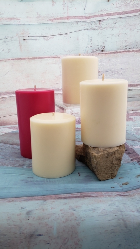 Rustic Pillar Candle Set in Red and Cream Palette with Stone Base