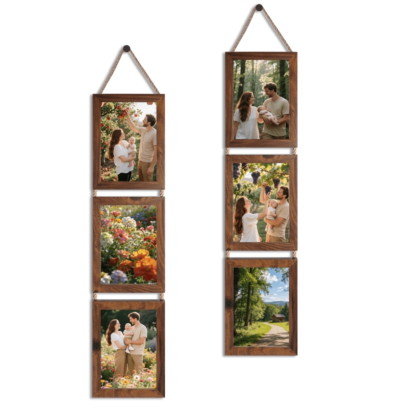 Rustic Rope Photo Frame Set with Vertical Hanging Collage
