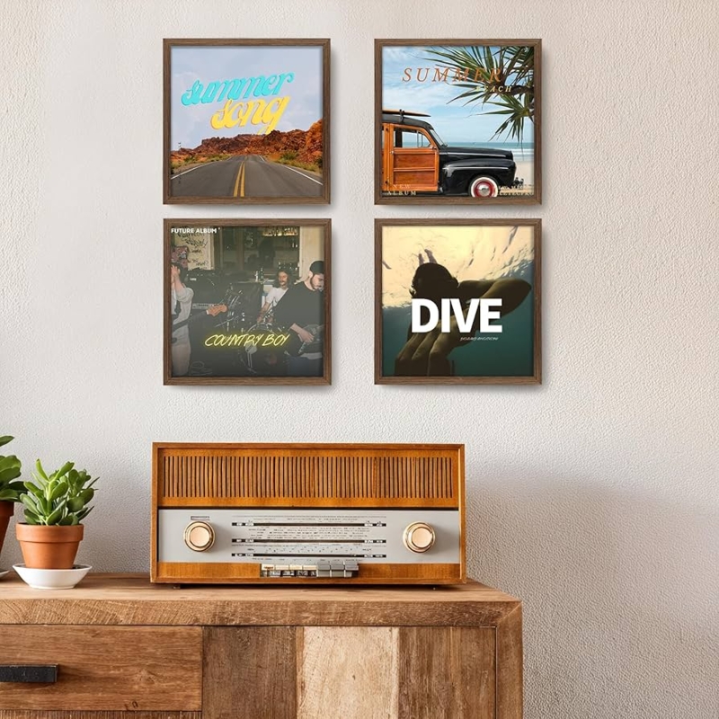 Rustic Vinyl Record Frame Grid, 2x2 Layout for Album Covers