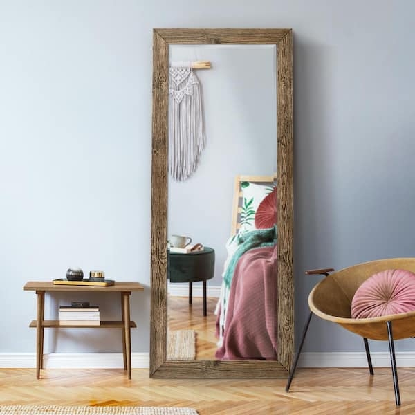 Rustic Walnut Brown Full Length Mirror Beveled Edge