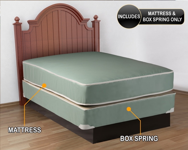 Sage Green Mattress And Box Spring Set Plasticized Sheen White Piping