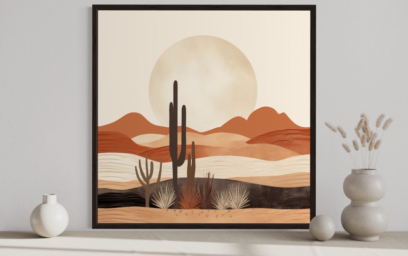 Saguaro Cactus Canvas Art, Minimalist Terracotta Landscape Decor
