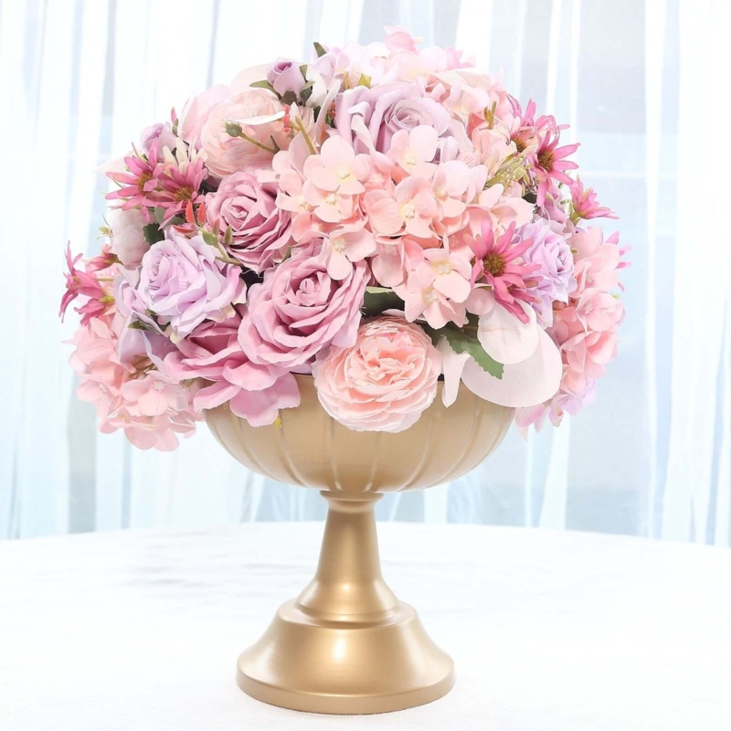 Satin Gold Pedestal Bowl in fluted compote style for luxe wedding decor.