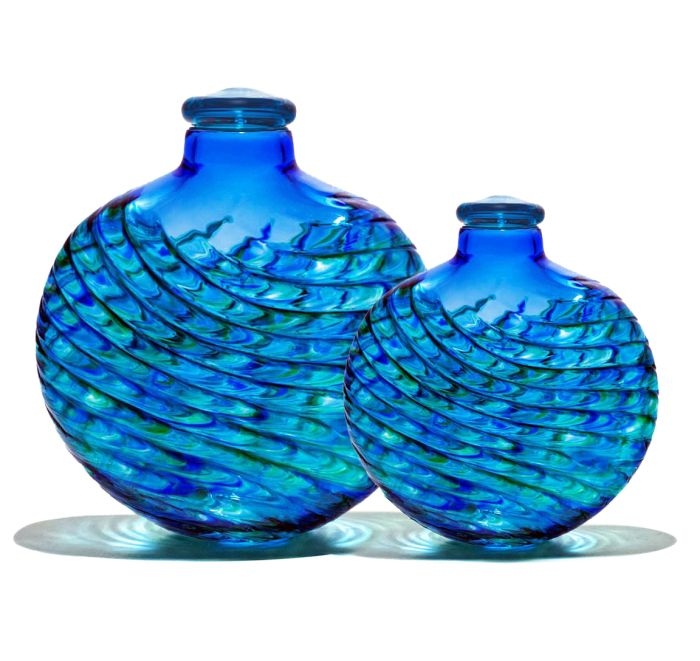 Scalloped Texture Decorative Jar, Ocean Blue Glass Wave Pattern Urn Set