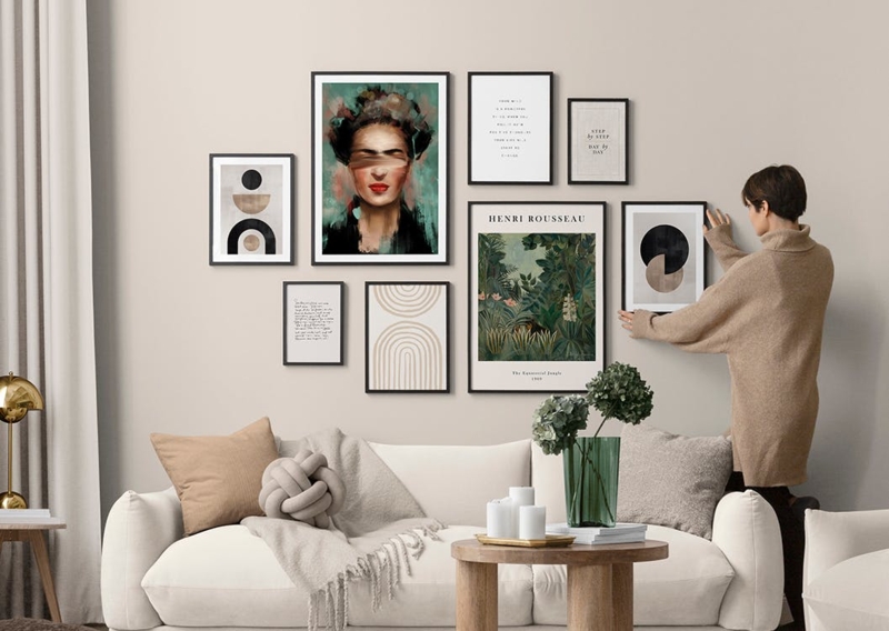 Scandinavian Gallery Wall Set of 9 Prints in Uniform Black Frames