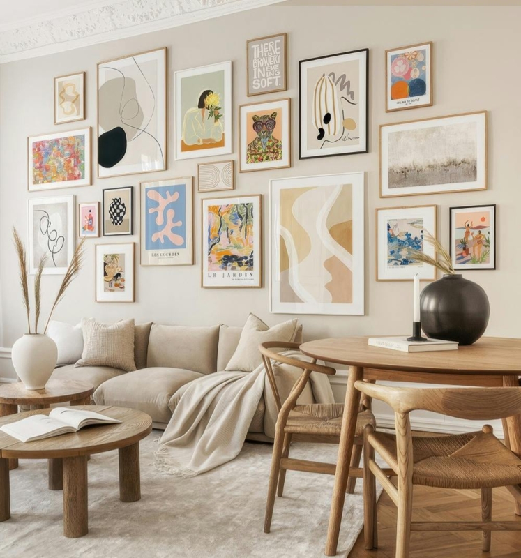 Scandinavian Maximalist Gallery Wall, Neutral Mixed Frame Set