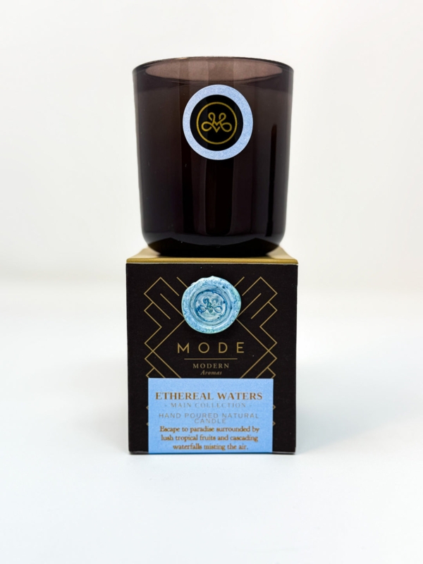 Scented Candle Light Blue Wax Seal Art Deco Packaging Amber Glass Luxury