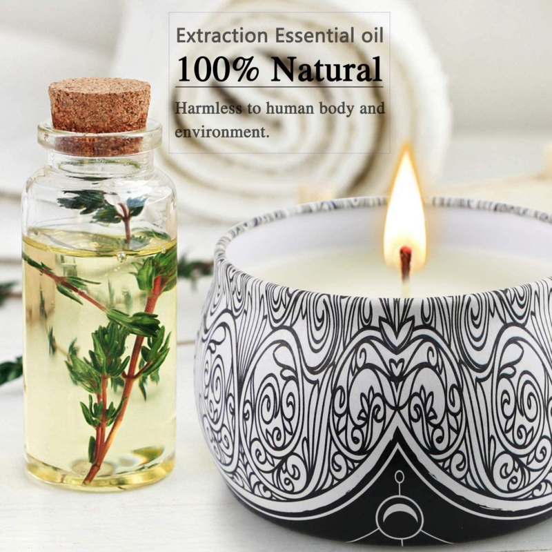 Scented Candle: Monochrome Mandala Patterned Tin for Boho-Chic Decor