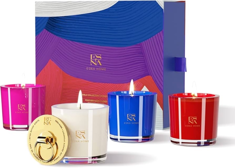 Scented Candle Set Abstract Art Packaging Gold Ring Pull Lid Vibrant