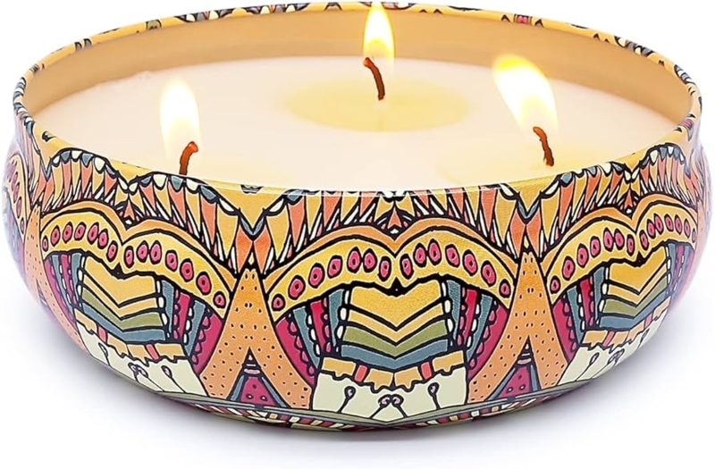 Scented Candle: Three Wick Bohemian Patterned Decorative Tin