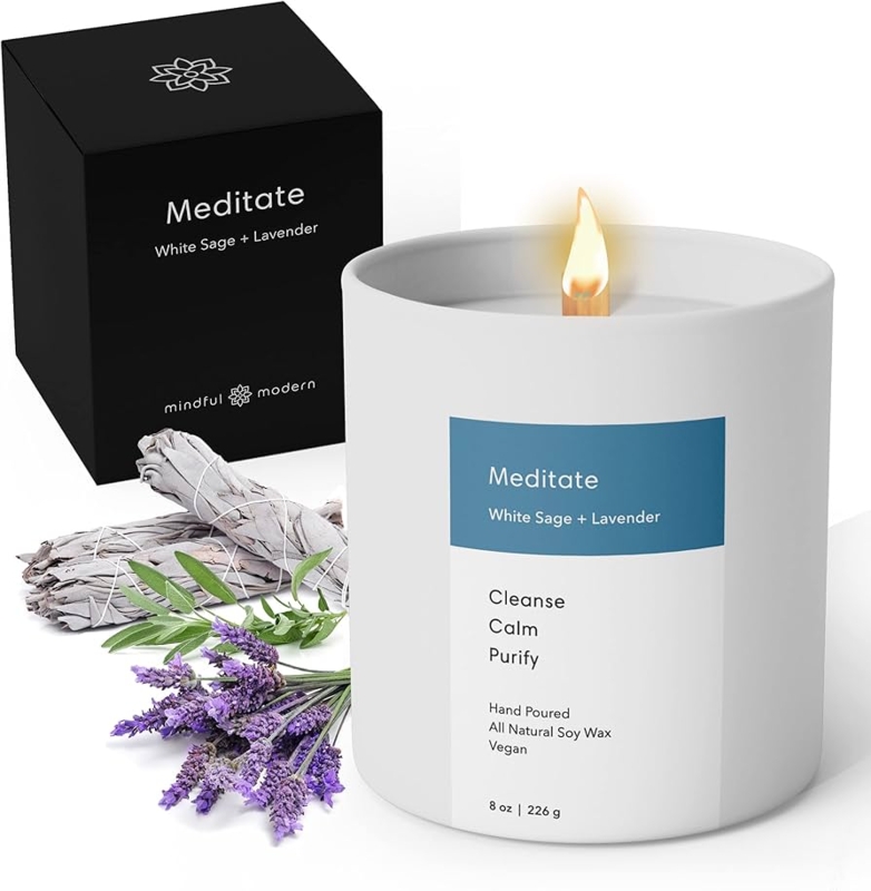 Scented Candle Wooden Wick Matte White Vessel Botanical Styling Soy Wax