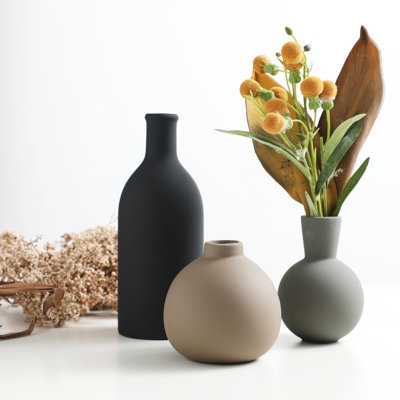 Sculptural Vase Set Matte Ceramic Earth Tone Palette Minimalist Trio