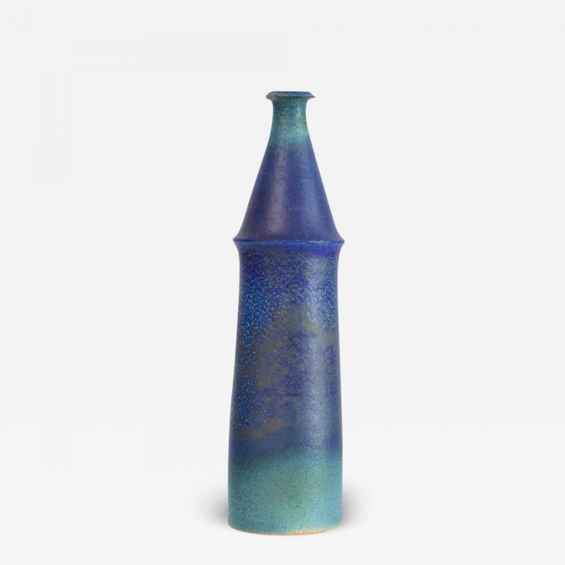 Sculptural Vase: Tall Blue Ombré, Matte Finish, Mid-century modern ceramic.
