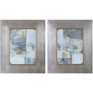 Set of 2 Contemporary Abstract Wall Art, Dual Metallic Frames