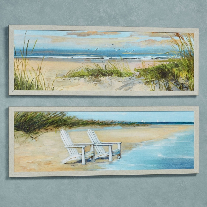 Set of 2 Framed Wall Art Adirondack Chairs Whitewashed Coastal