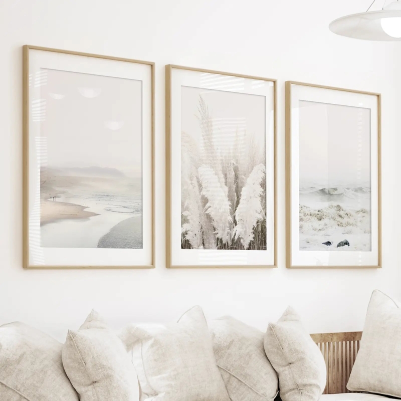 Set Of 3 Framed Prints Pampas Grass Art Matted Textural Nature Boho