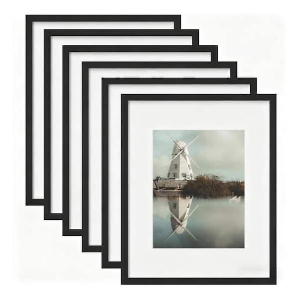 Set of 6 Picture Frames with White Core Mat, Matted Photo Frame Set