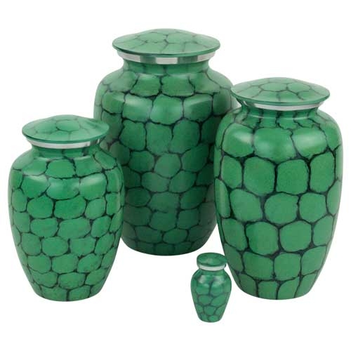 Set of Four Decorative Urns Vibrant Green Cracked Mosaic Pattern