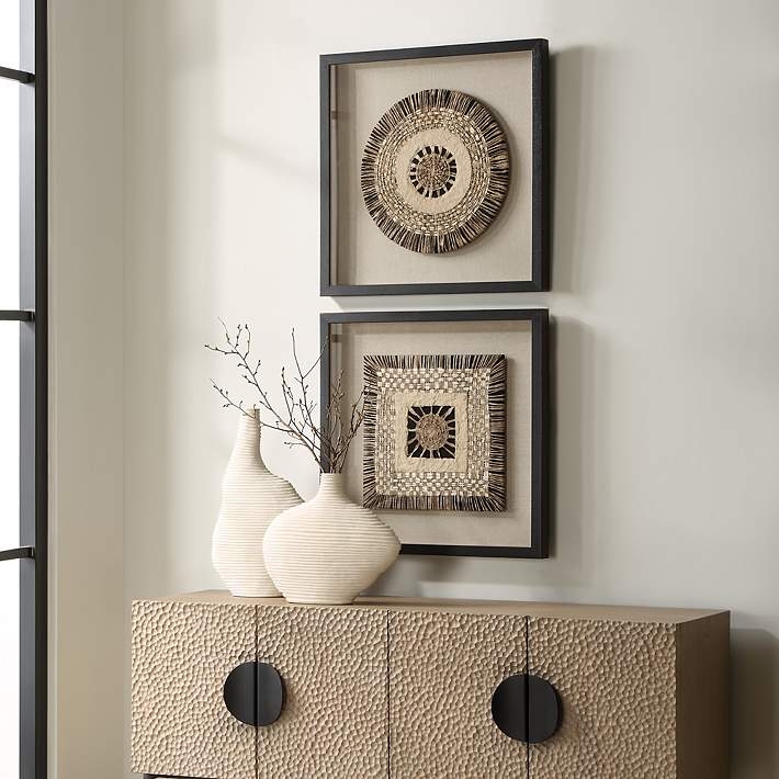 Shadow Box Wall Art Set Woven Relief Natural Fibers Organic Decor