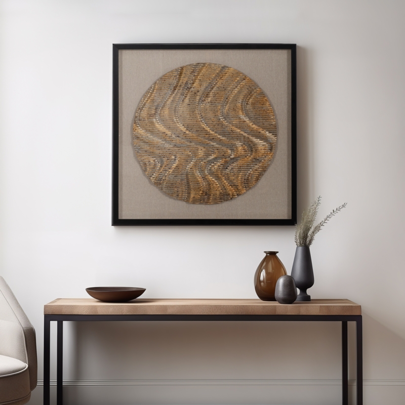 Shadow Box Wall Art: Wavy Gold Circle, Organic Modern Minimalist