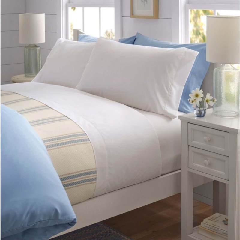 Sheet Set Beige Hemstitch Border Detail Crisp Cotton Classic