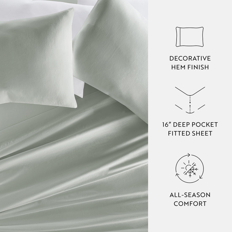 Sheet Set Sea Mist Blue Smooth Texture Minimalist Coastal Layering