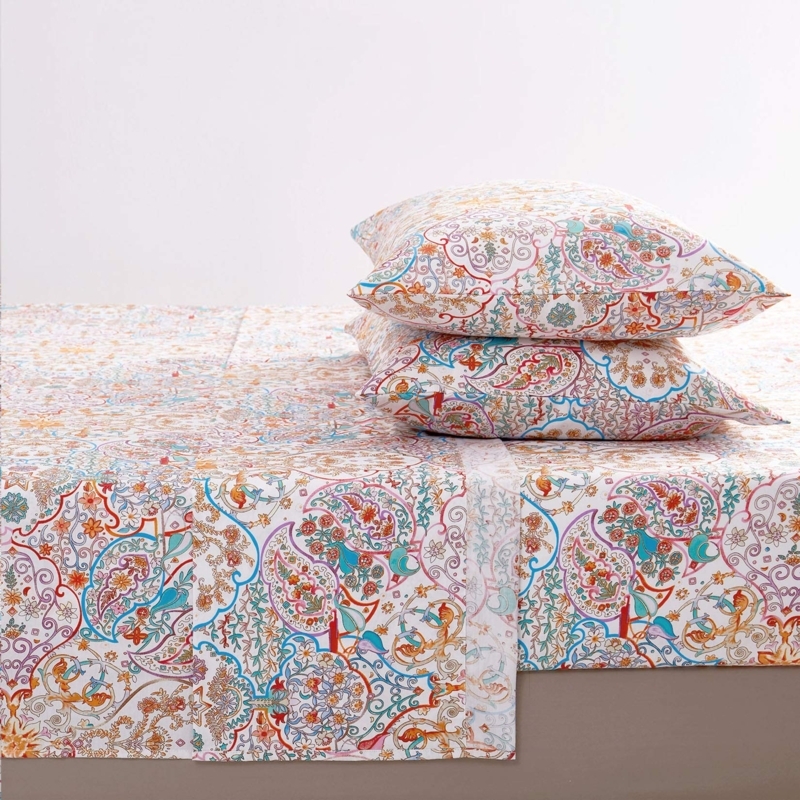 Sheet Set: Turquoise and Orange Mandala Border with Deep Pockets