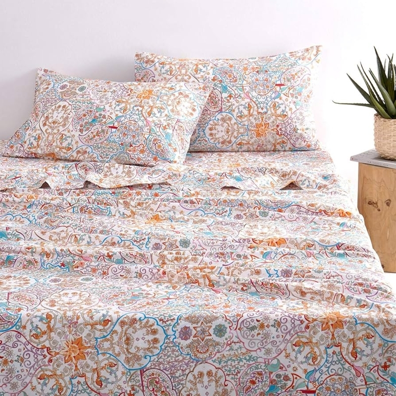 Sheet Set: Turquoise and Orange Paisley Cotton Bedding