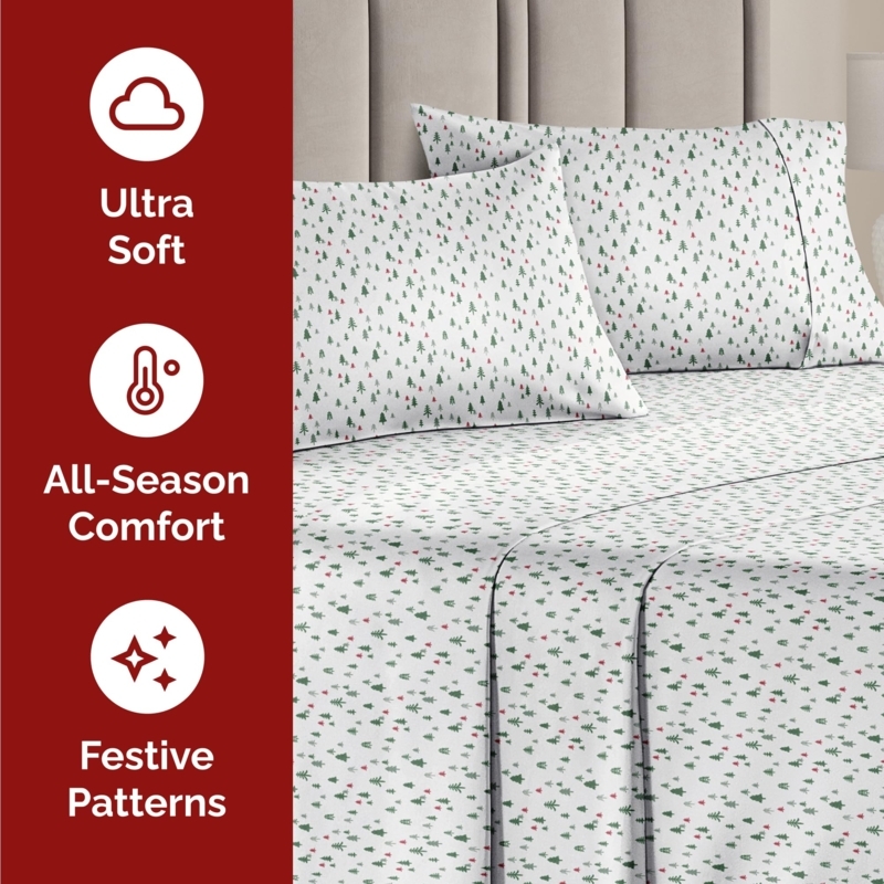 Sheet Set: Varied Christmas Tree Pattern for Winter Seasonal Bed Styling