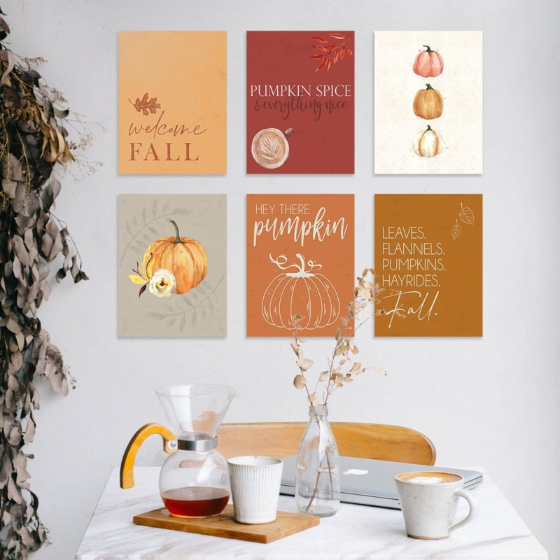 Six-Piece Wall Art Set with Terracotta Pumpkins and Seasonal Typography