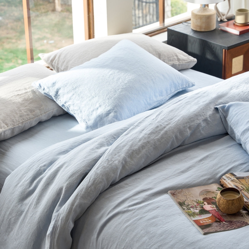 Sky Blue Duvet Cover Set, Relaxed Linen Duvet Styling