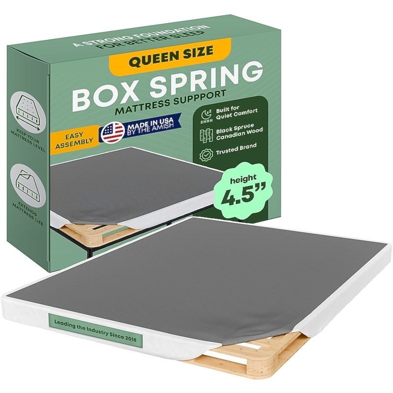 Slatted Wood Box Spring, 4.5-Inch Low Profile Foundation.
