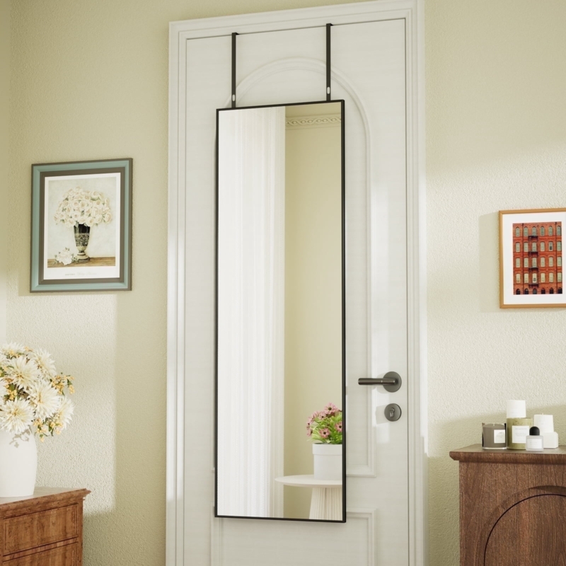 Sleek Over The Door Mirror Black Ultra Slim Frame Unbreakable