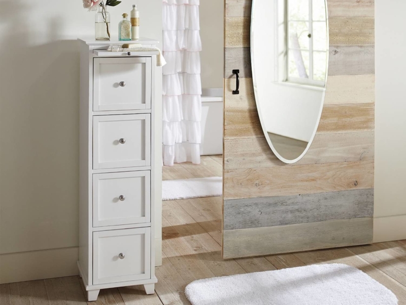 Sliding Barn Door with Oval Mirror Rustic Wood Finish