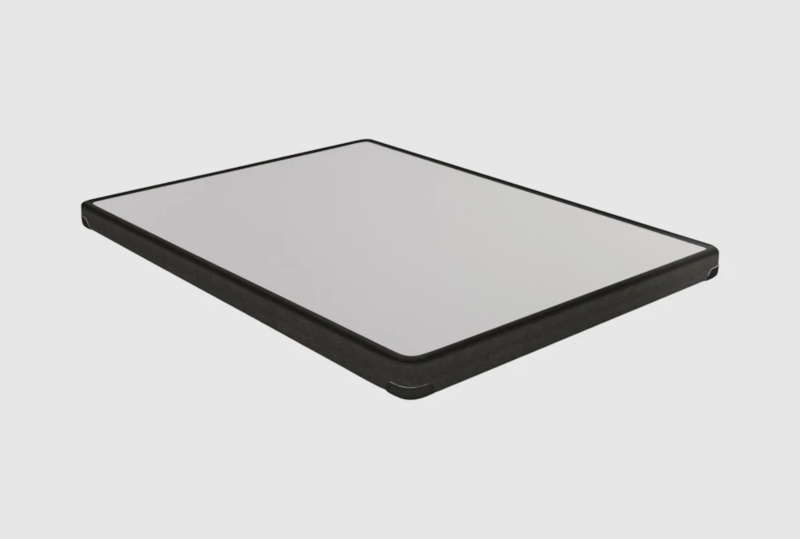 Slim Box Spring, 4-Inch Charcoal Upholstered, Rounded Corners.