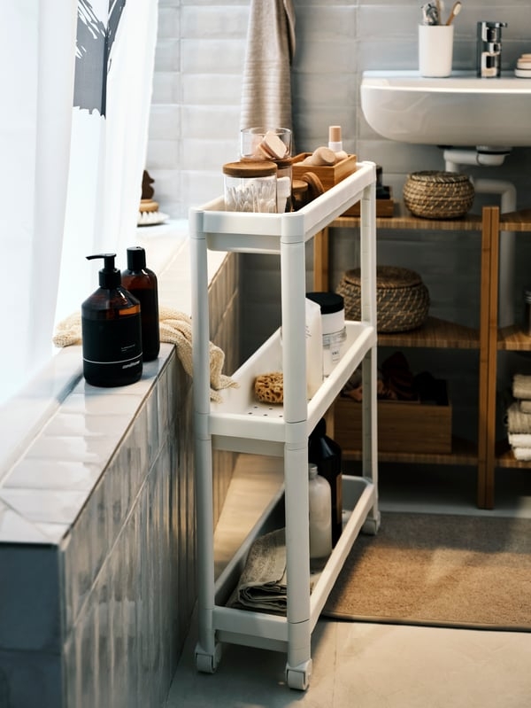 Slim Rolling Bathroom Cart for Small Spaces, White 3-Tier