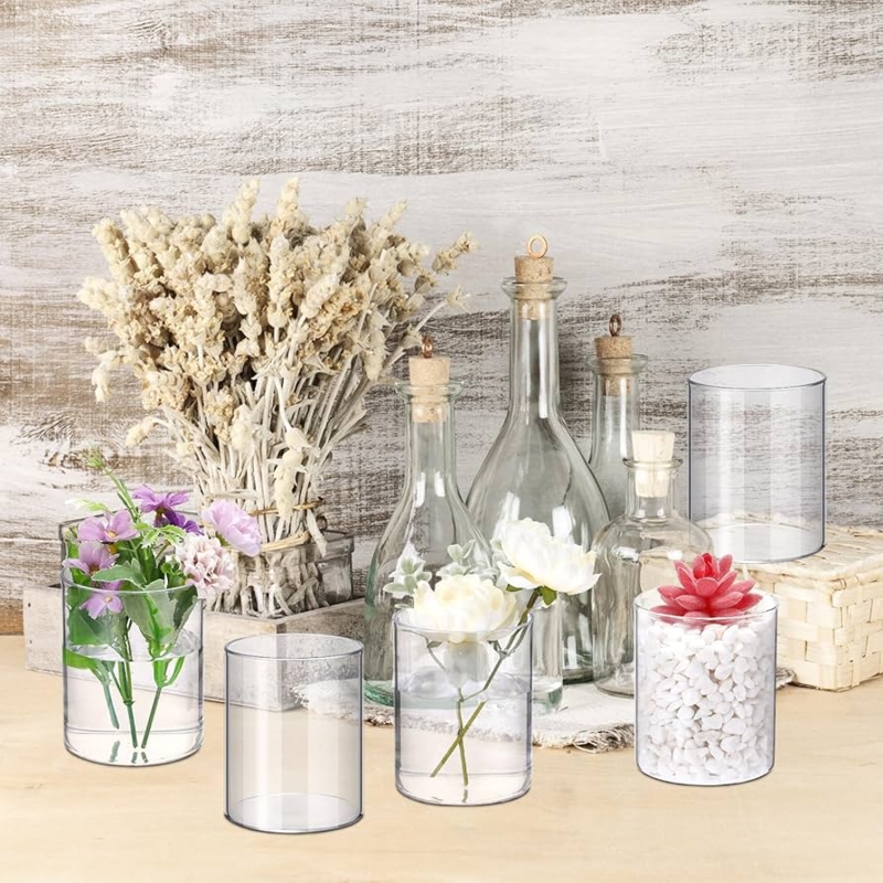 Small Scale Clear Cylinder Vases Acrylic Minimalist Floral Arrangement