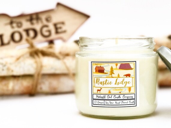 Soy Wax Jar Candle Gift with Rustic Lodge Illustration Label