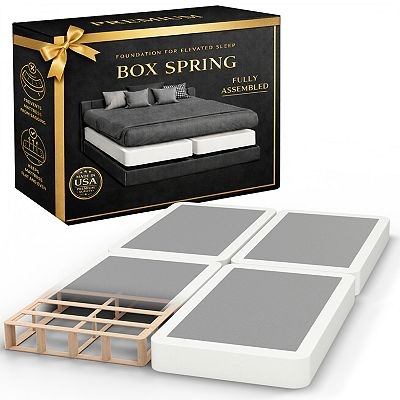 Split Wood Box Spring Foundation White Low Profile Four Piece Set