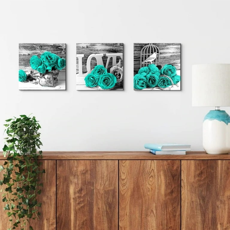 Square Canvas Set Rose Floral Theme Triptych Arrangement Grayscale