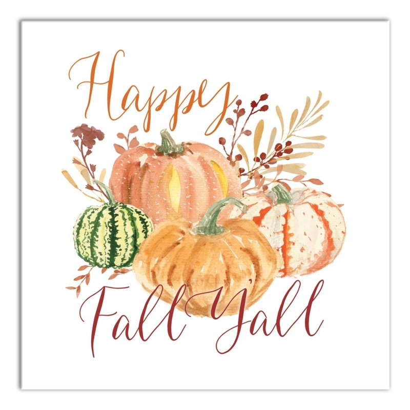 Square Canvas Wall Art with Watercolor Illustration and Diverse Pumpkins