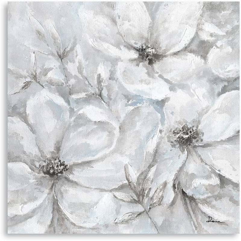 Square Floral Wall Art with abstract blossoms and heavy impasto texture.