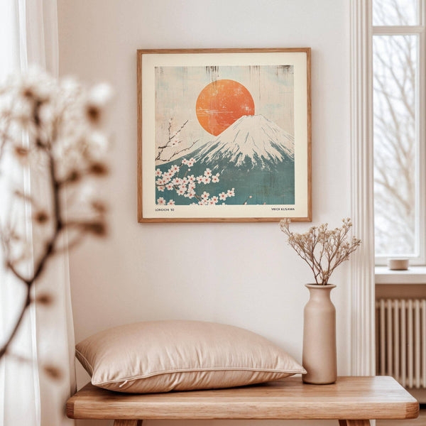Square Framed Print Mount Fuji Japandi Minimalist Style Neutral Tones