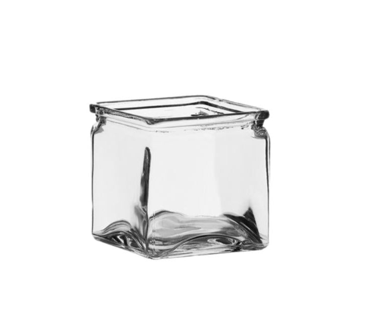 Square Glass Vase Clear Polished Thick Rim Votive Holder