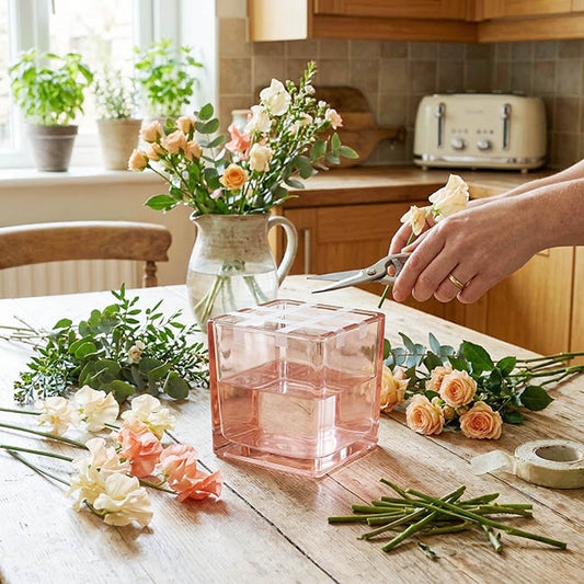Square Vase Pink Tinted Glass Translucent Cube Centerpiece