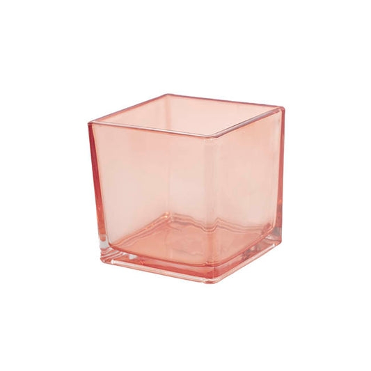 Square Vase Soft Pink Translucent Glass Thick Base Minimalist