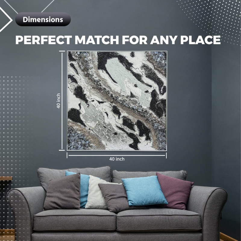 Square Wall Art Abstract Silver Foil Impasto | Urban Glam Decor