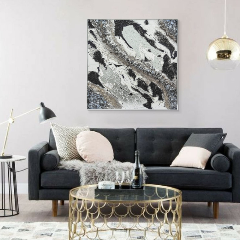 Square Wall Art Monochromatic Marble Texture | Contemporary Glam Style