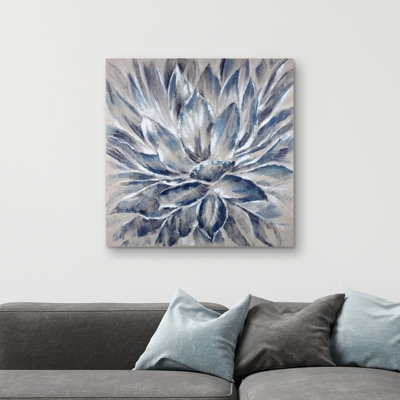 Square Wall Art Painterly Floral Motif Gallery Wrapped Blue Decor