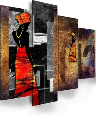 Staggered Canvas Wall Art Set 4-Piece Silhouette Graphic Design Vibrant